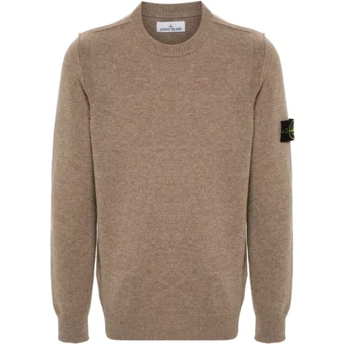 Beiger Woll-Crewneck-Pullover Gerippt , Herren, Größe: XL - Stone Island - Modalova