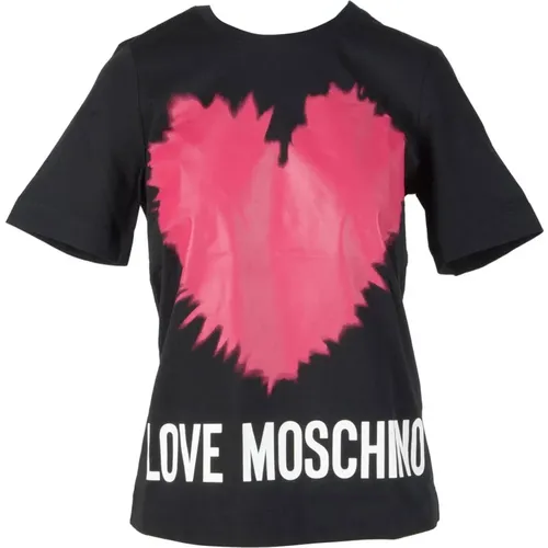 Baumwoll-T-Shirt mit Stilvollem Design , Damen, Größe: S - Love Moschino - Modalova