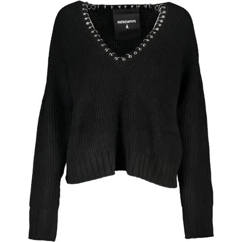 Eleganter V-Ausschnitt Pullover mit schicken Details , Damen, Größe: XS - PATRIZIA PEPE - Modalova