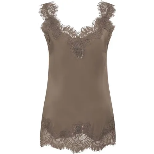 Taupe Spitzen Tank Top , Damen, Größe: L - Gold Hawk - Modalova