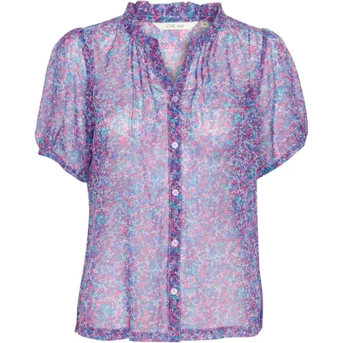 Blue Berry Flower Pintuck Blouse , female, Sizes: 3XL, L, M, XL, S, XS - Cream - Modalova