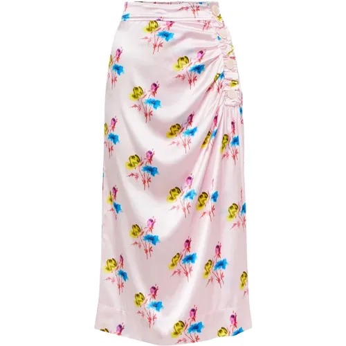 Floral Print Silk Midi Skirt , female, Sizes: S, XS, M - Ganni - Modalova