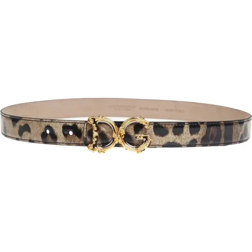 Leopardenmuster Barock Logo Gürtel , Damen, Größe: 85 CM - Dolce & Gabbana - Modalova
