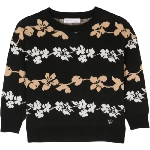 Schwarzer Pullover mit Blumenmuster - Monnalisa - Modalova