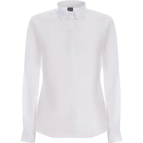 Weiße Langarm Stretch Baumwollhemd , Damen, Größe: M - Fay - Modalova