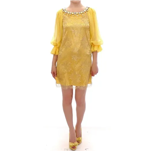Gelbes Spitzen Kristall Mini Kleid - Dolce & Gabbana - Modalova