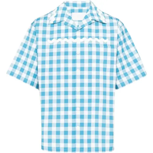 Oversize Kurzarm Baumwoll Vichy Hemd , Herren, Größe: M - Prada - Modalova