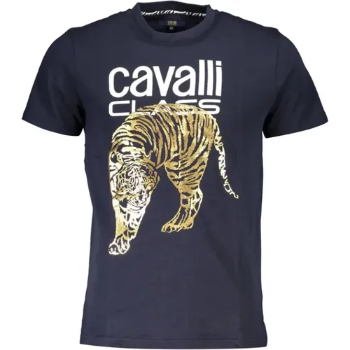 Bedrucktes Logo Rundhals T-Shirt , Herren, Größe: L - Cavalli Class - Modalova