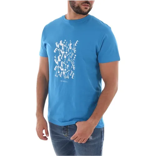 Bedrucktes Baumwoll-T-Shirt - Blau Rundhals Kurzarm , Herren, Größe: XL - Bikkembergs - Modalova