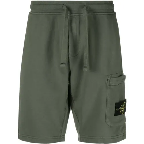 Dunkelgrüne Jersey-Shorts mit Kompassabzeichen - Stone Island - Modalova