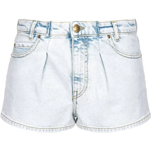 Blaue Denim-Shorts mit Logo-Patch - pinko - Modalova