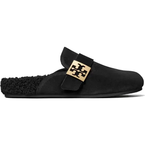 Schwarze Slip-On Sandalen mit Logodetail , Damen, Größe: 35 1/2 EU - TORY BURCH - Modalova