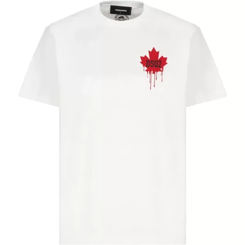 Weißes T-Shirt mit Logodruck,Logo Print Cotton Crew-Neck T-Shirt - Dsquared2 - Modalova