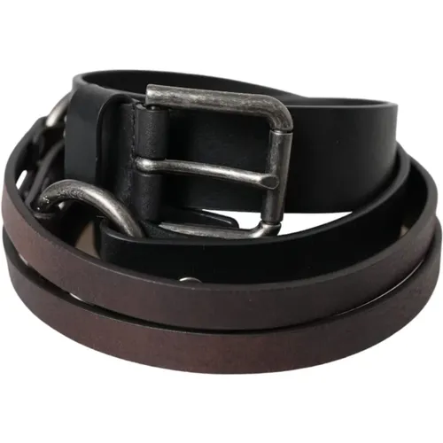 Brown Leather Silver Belt , male, Sizes: 100 CM - Dolce & Gabbana - Modalova