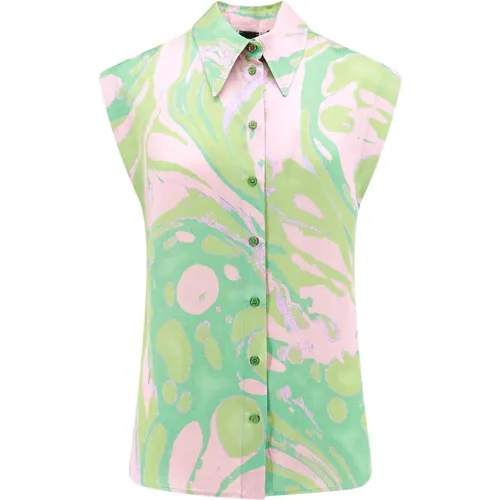 Grüne ärmellose Damenbluse,Satin Print Shirt Cabiri Stil - pinko - Modalova