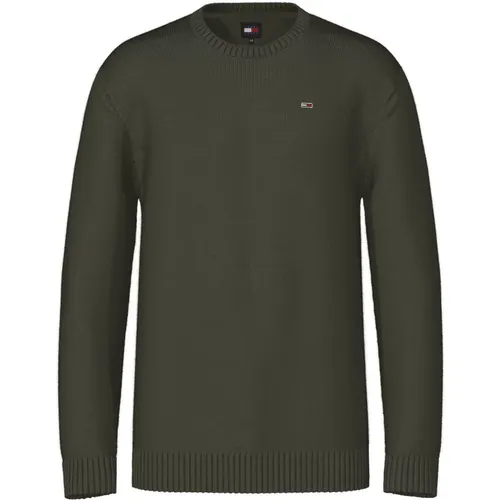 Grüner Rundhalsausschnitt Pullover Herbst/Winter Kollektion , Herren, Größe: L - Tommy Jeans - Modalova