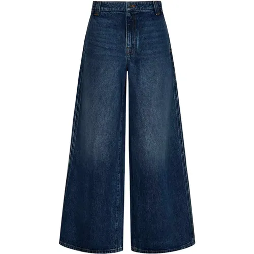 Blaue Jeans mit Weitem Bein, Niedriger Taille und Kontrastierenden Nähten - Khaite - Modalova