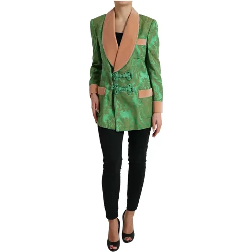 Grüner Blumiger Doppelreihiger Mantel Jacke - Dolce & Gabbana - Modalova