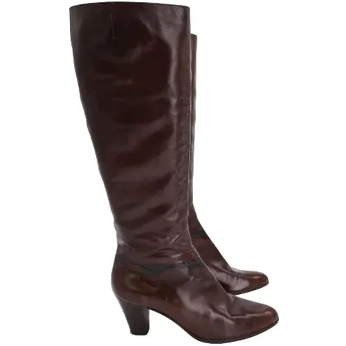 Pre-owned Leather Mid-Heel Riding Boots , female, Sizes: 4 1/2 UK - Salvatore Ferragamo Pre-owned - Modalova