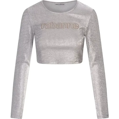 Silber Metallic Crop Top mit Logo , Damen, Größe: M - Paco Rabanne - Modalova