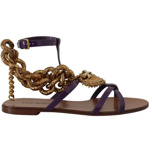 Flat Sandalen , Damen, Größe: 36 1/2 EU - Dolce & Gabbana - Modalova