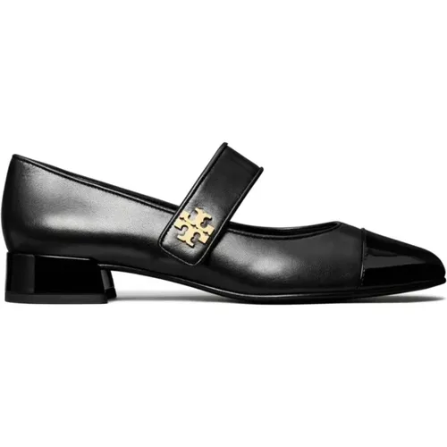 Schwarze flache Schuhe mit Double T-Motiv , Damen, Größe: 38 EU - TORY BURCH - Modalova