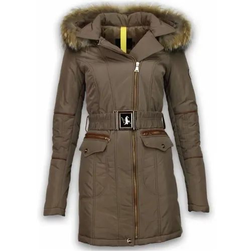 Langer warmer Wintermantel - Eckiger Reißverschluss Seitentaschen - R017 , Damen, Größe: M - Gentile Bellini - Modalova