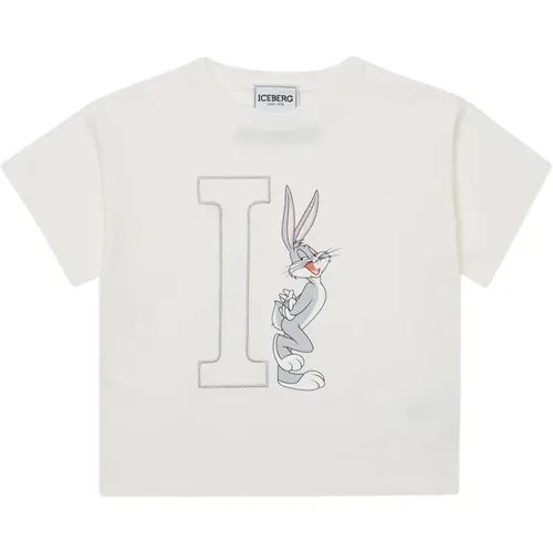 Kids - Crew Neck Short Sleeve T-Shirt with and Bugs Bunny Monogram - Iceberg - Modalova