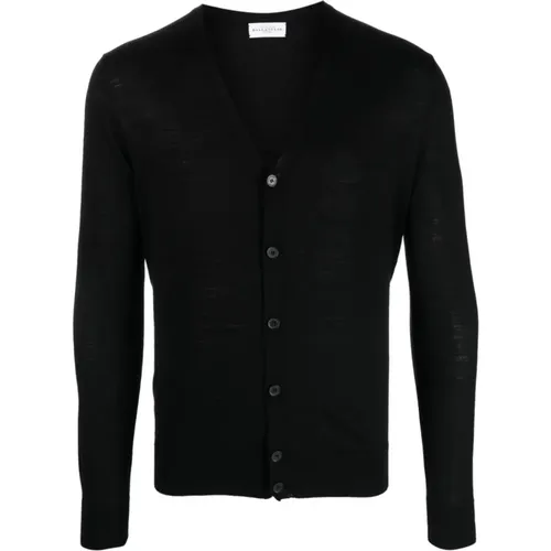 Schwarzer V-Ausschnitt Pullover mit Knopfverschluss , Herren, Größe: M - Ballantyne - Modalova