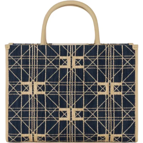 Jacquard Shopper Tasche mit Kunstleder-Details - Elisabetta Franchi - Modalova
