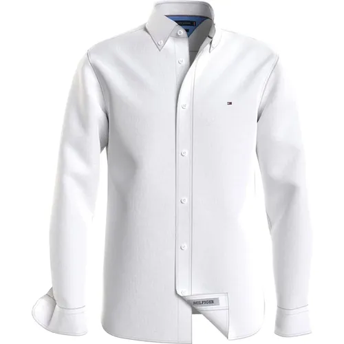 Weiße Leinen-Button-Down-Hemd , Herren, Größe: S - Tommy Hilfiger - Modalova