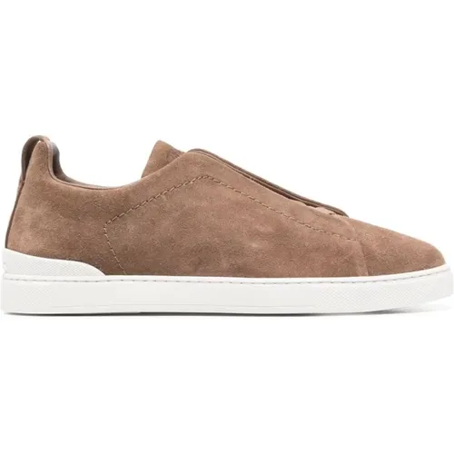 Brown Suede Slip-On Sneakers , male, Sizes: 9 UK, 7 UK, 10 UK - Ermenegildo Zegna - Modalova