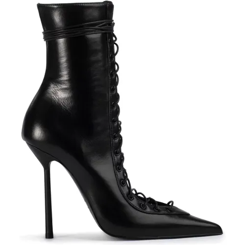 Schwarze Leder-Stiletto-Stiefel mit Reißverschluss - Le Silla - Modalova