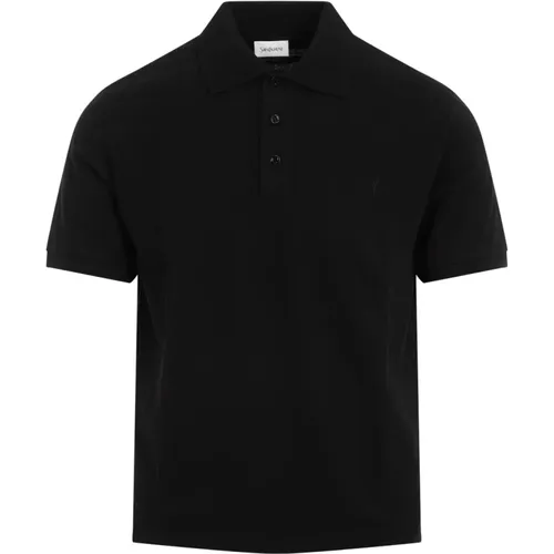 Klassisches Schwarzes Polo-Shirt , Herren, Größe: L - Saint Laurent - Modalova