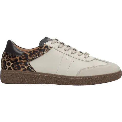 Women`s Beige Leopard Print Sneakers made of Italian Genuine Leather Er00115840 , female, Sizes: 6 UK, 4 UK, 3 UK - Estro - Modalova