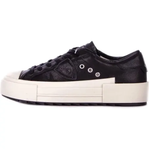 Schwarze Leder Sneakers Logo Seite - Philippe Model - Modalova