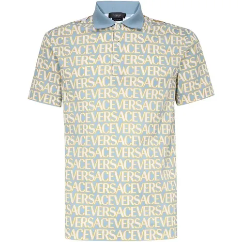 Logo Print Cotton Polo Shirt , Herren, Größe: L - Versace - Modalova