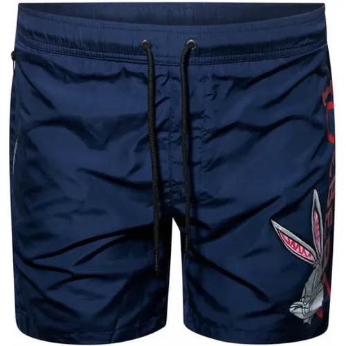 Navy Swimshorts mit Buggs Design , Herren, Größe: 2XL - Iceberg - Modalova