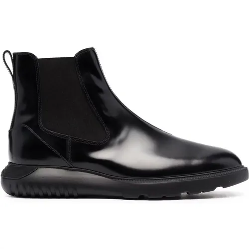 Leather Ankle Boot with Elastic Panels and Logo Detail , male, Sizes: 9 UK, 7 UK - Hogan - Modalova