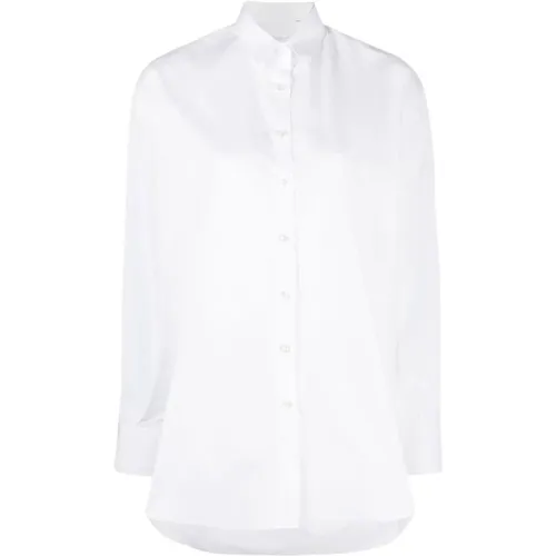 Weißes Langarm-Baumwollhemd , Damen, Größe: L - Finamore - Modalova