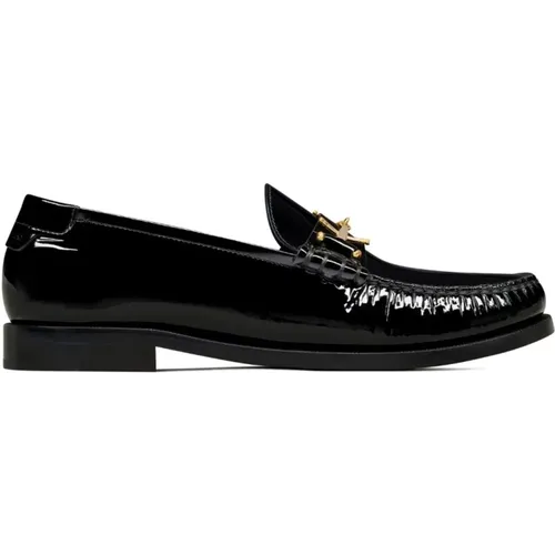 Schwarze glänzende Metallsohle Schuhe - Saint Laurent - Modalova