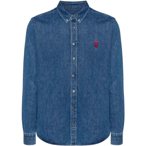 Denim Herz Logo Hemd Blau Ami Paris - Ami Paris - Modalova