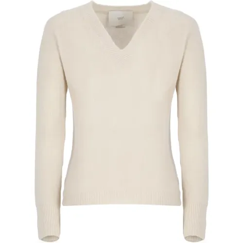 Kaschmir V-Ausschnitt Pullover Elfenbein , Damen, Größe: M - Vanisé - Modalova