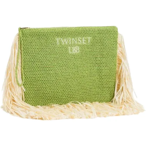 Green Fringe Raffia Pochette Bag , female, Sizes: ONE SIZE - Twinset - Modalova