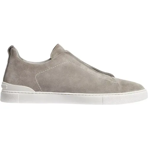 Grey Leather Sneakers with XXX Logo , male, Sizes: 11 UK - Z Zegna - Modalova