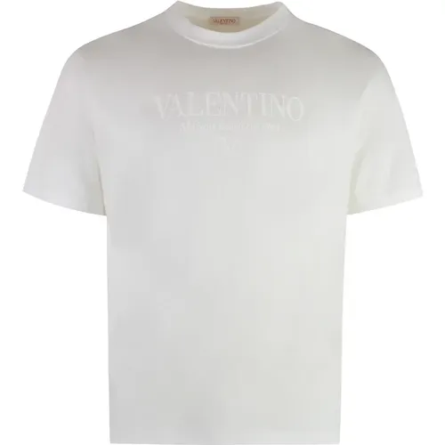 Geripptes Baumwoll-Crew-Neck T-Shirt - Valentino - Modalova