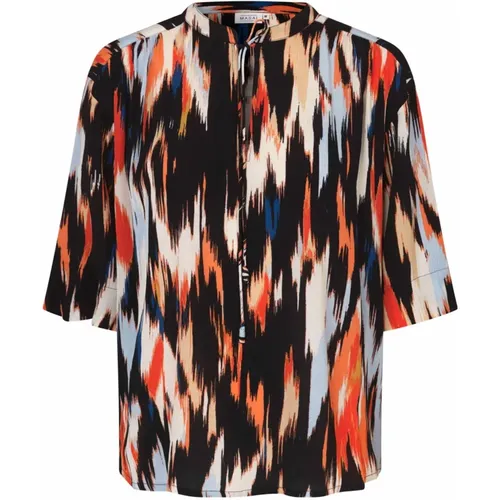 Abstract Print Top with Mandarin Collar , female, Sizes: L, 2XL, M, XL - Masai - Modalova