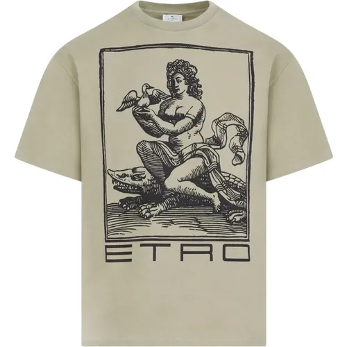 Grünes Baumwoll T-Shirt Rundhals , Herren, Größe: S - ETRO - Modalova