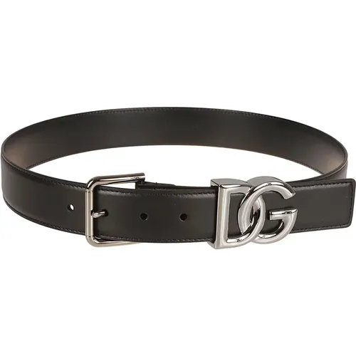 Schwarzer Ledergürtel mit Logo , Herren, Größe: 105 CM - Dolce & Gabbana - Modalova