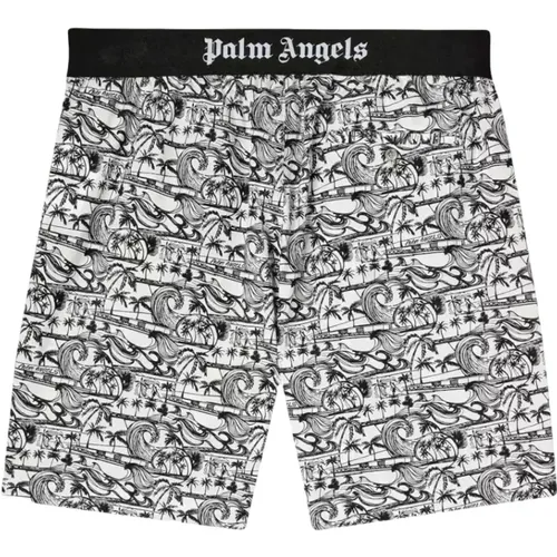 Shorts mit Grafischem Druck Schwarz Weiß , Herren, Größe: XL - Palm Angels - Modalova